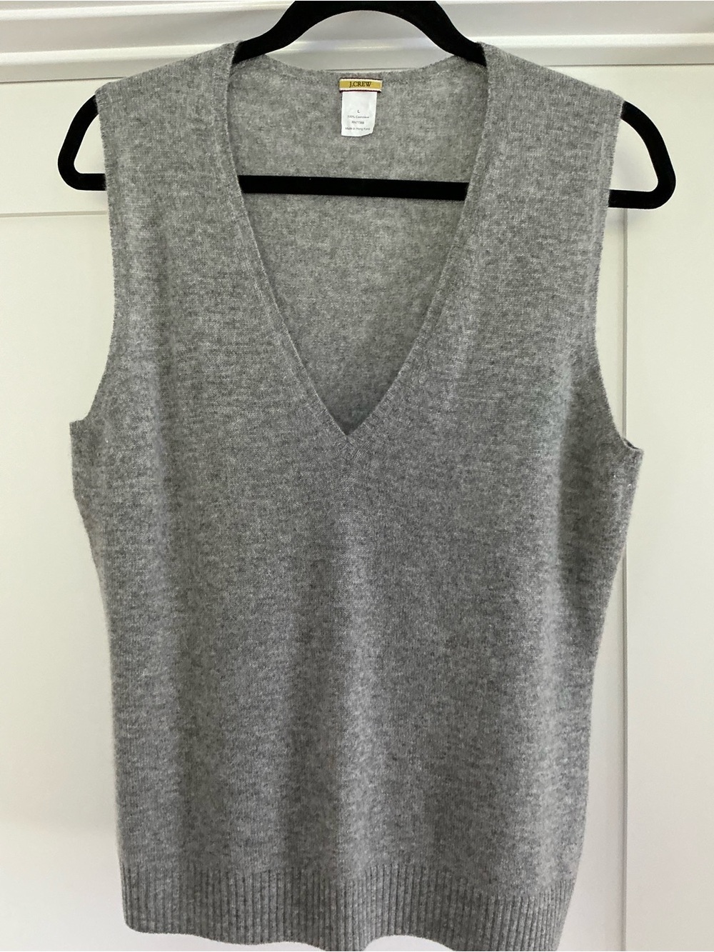 J. Crew Gray V-Neck Cashmere Sweater Vest Size Large
